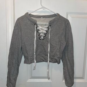 Cropped Tie Up Crew Neck